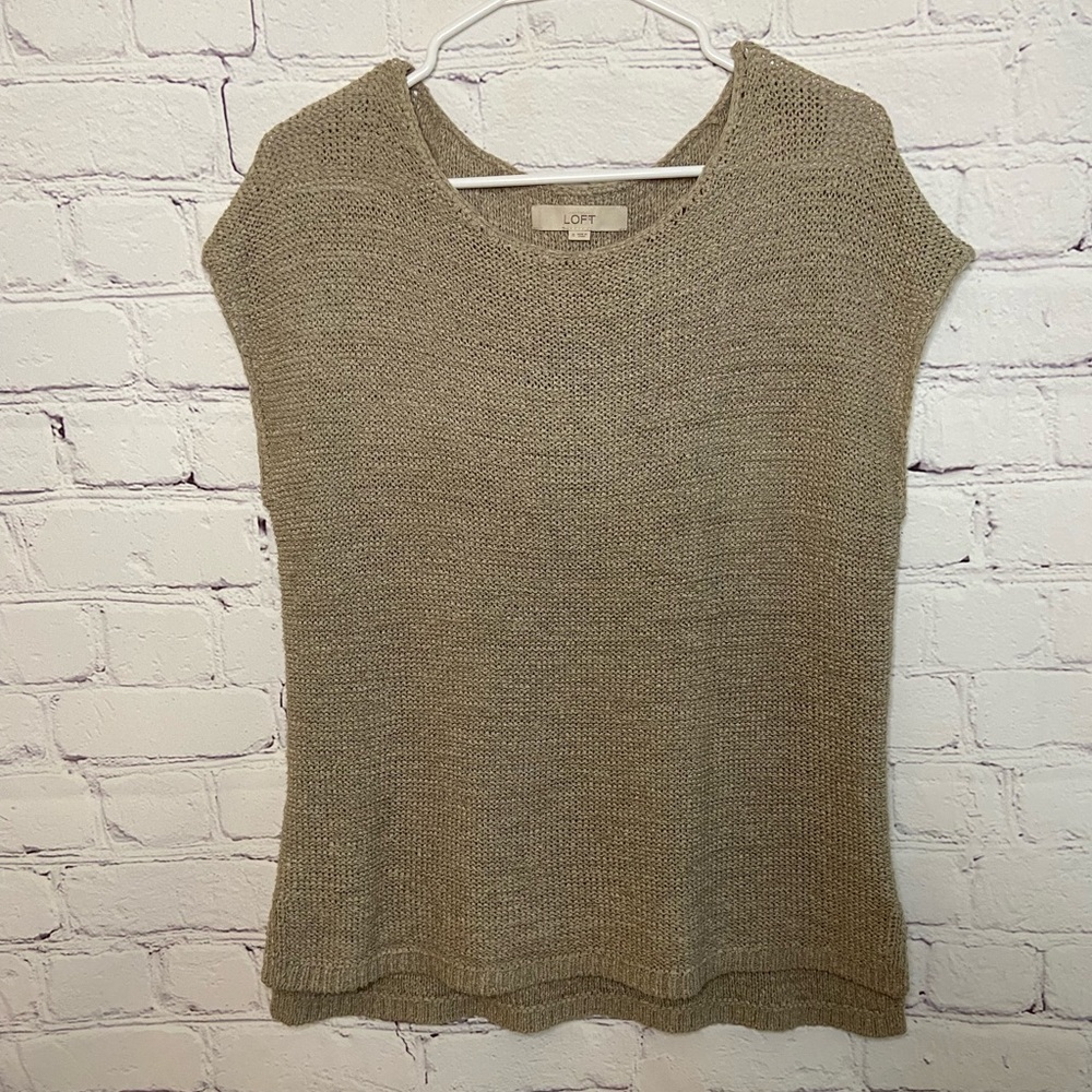 LOFT Tan Small Dolman Sleeve Knit Blouse w/Split
